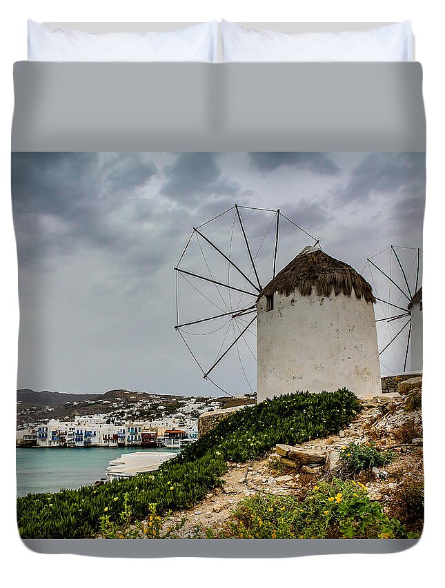 Wind Duvet Cover featuring the photograph Windmill with a View by Bryan Moore