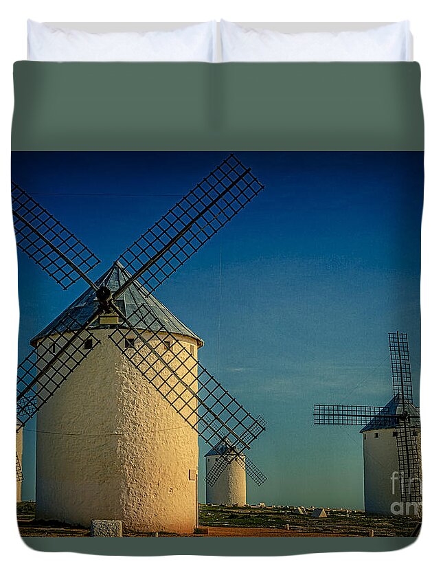 Windmills Duvet Cover featuring the photograph Windmills under blue sky by Heiko Koehrer-Wagner
