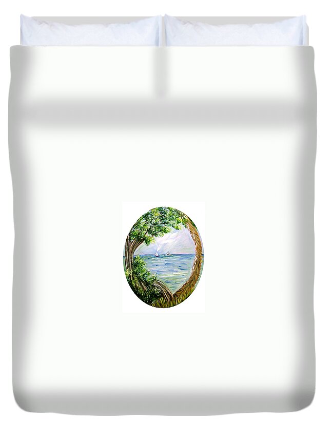 Sea Duvet Cover featuring the painting Window by Carol Allen Anfinsen