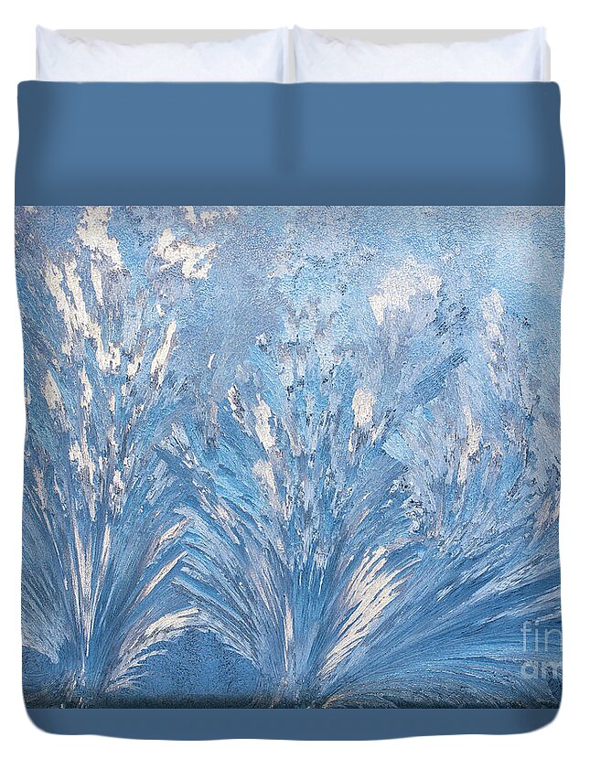 Cheryl Baxter Photography Duvet Cover featuring the photograph Window Frost Waves by Cheryl Baxter