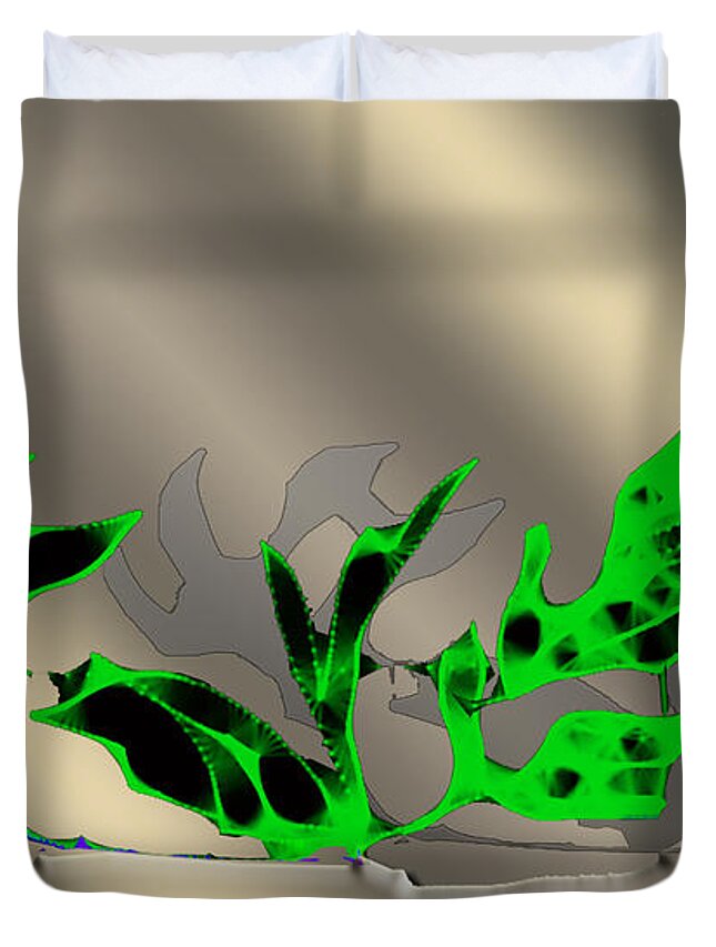 Greens Duvet Cover featuring the digital art Window Plant by Asok Mukhopadhyay