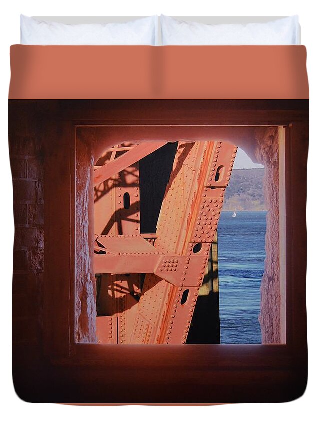 Window To The Bridge Duvet Cover featuring the photograph Window To The Bridge by Warren Thompson