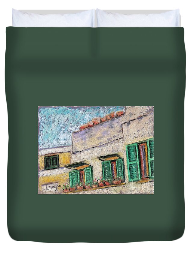 House Duvet Cover featuring the painting Windows on a Sasso by Laurie Morgan
