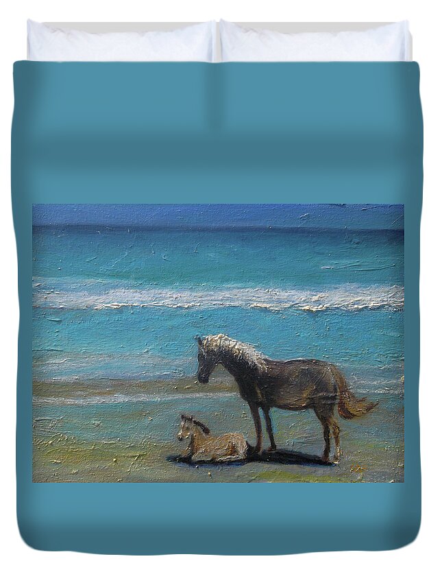 Horses Duvet Cover featuring the painting Windswept by Susan Esbensen