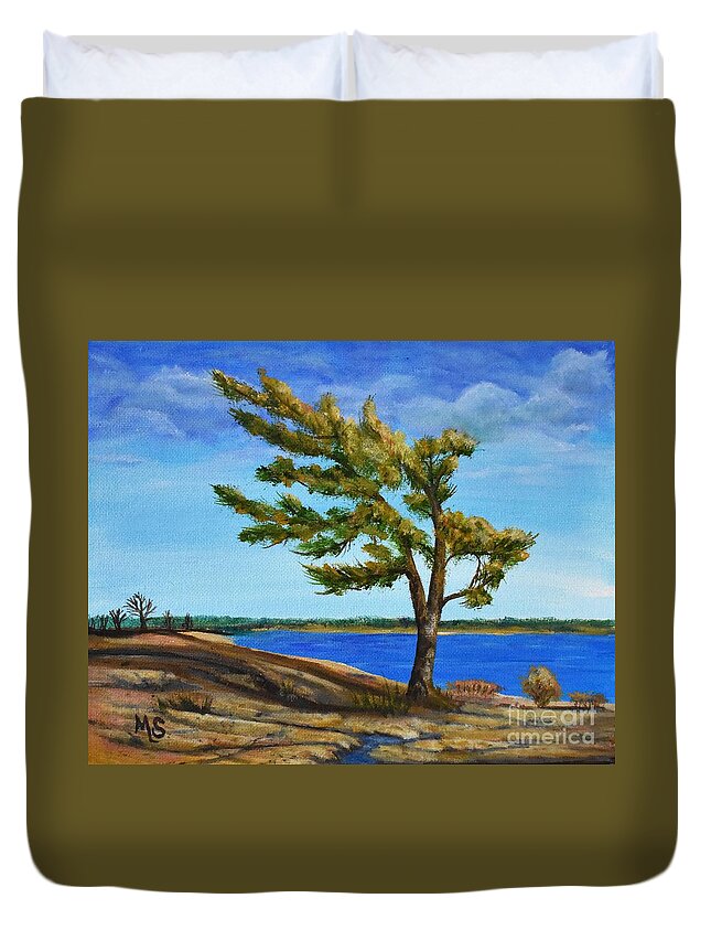 Windswept Duvet Cover featuring the painting Windswept Tree by Monika Shepherdson