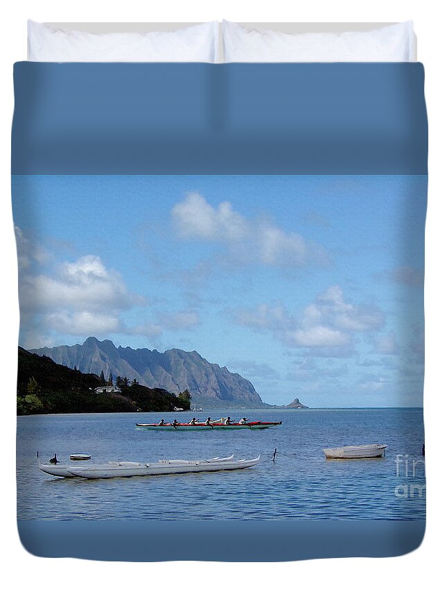 Windward Oahu Hawaii Duvet Cover featuring the painting Windward Oahu Hawaii by Carl Gouveia