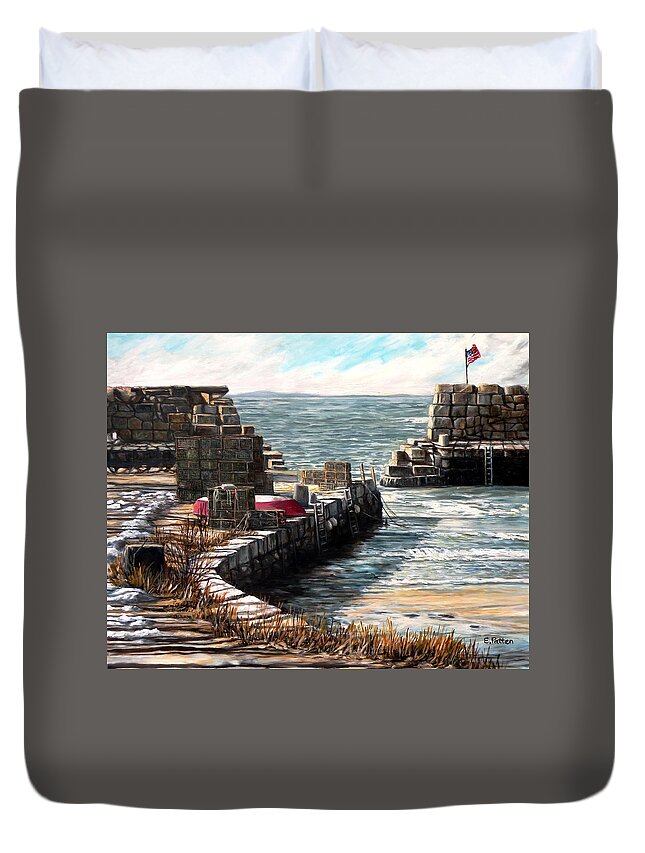 Lanes Cove Duvet Cover featuring the painting Windy Day At Lanes Cove by Eileen Patten Oliver