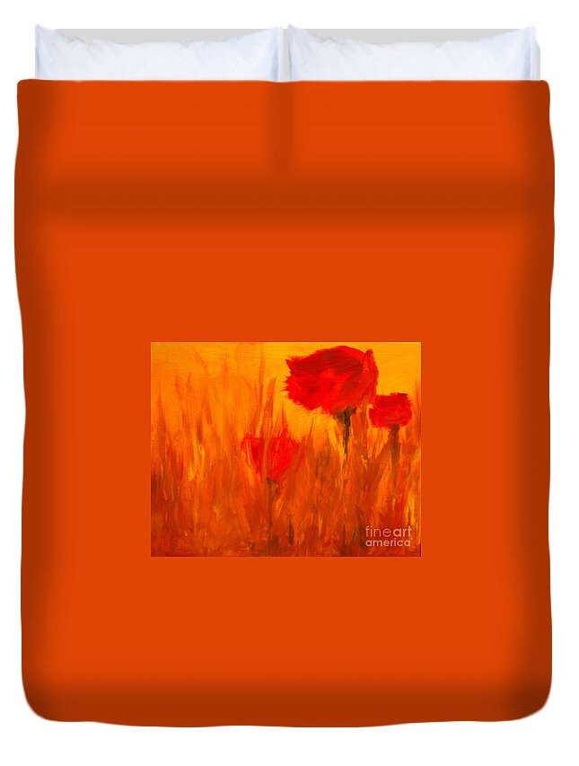 Flowers Duvet Cover featuring the painting Windy Red by Julie Lueders 