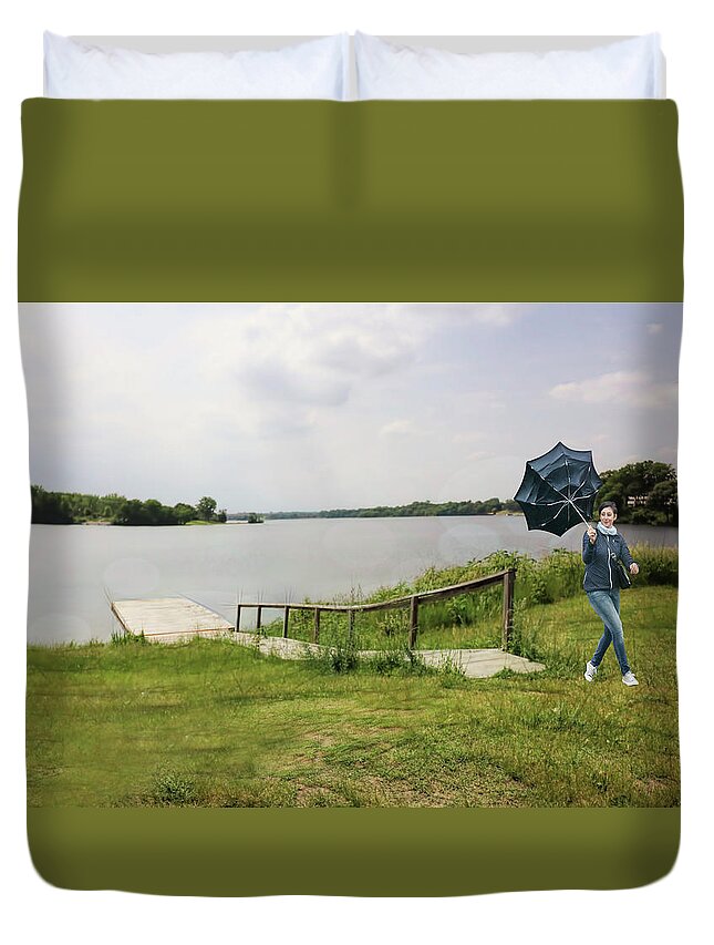Windy Walk Duvet Cover featuring the photograph Windy walk by Pat Cook