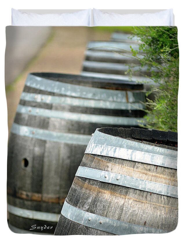 Wine Barrels Duvet Cover featuring the photograph Wine Barrels Foxen Winery by Barbara Snyder