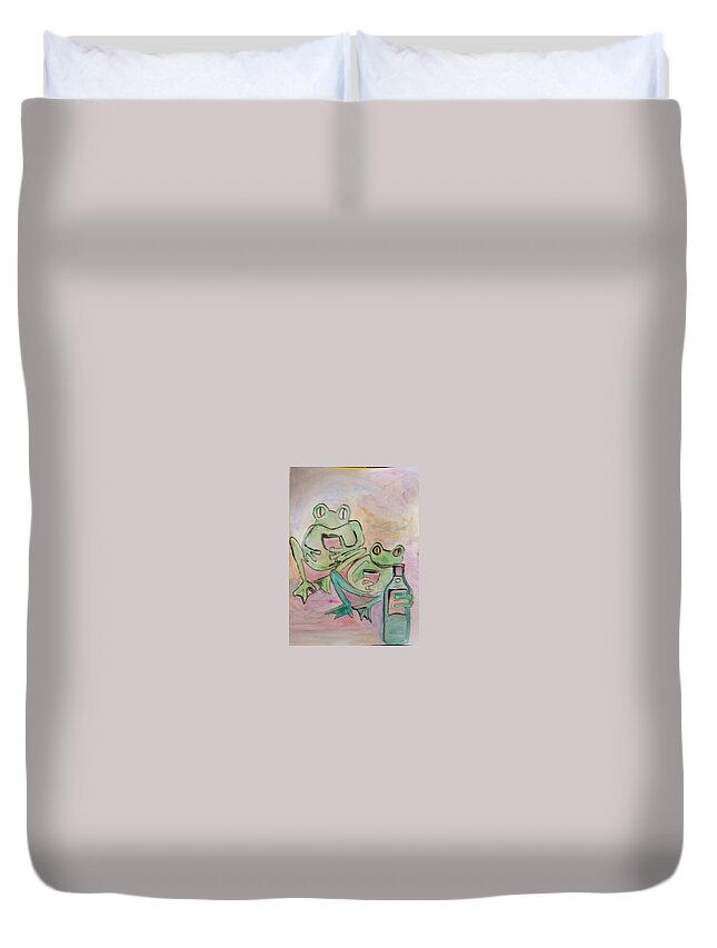Wine Duvet Cover featuring the painting Wine Frogs by James Christiansen