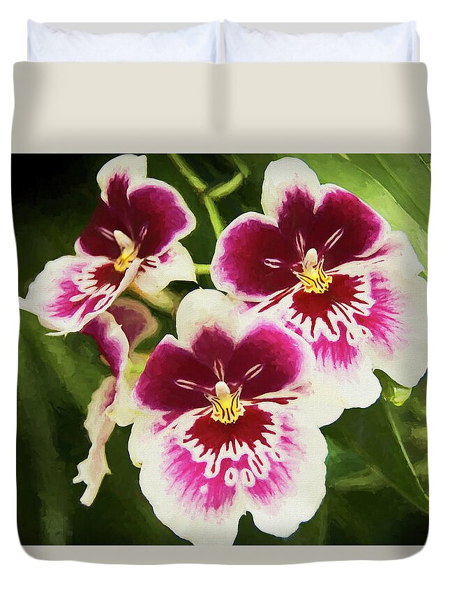 Atalnta Botanical Gardens Duvet Cover featuring the photograph Wine Orchids- The Risen Lord by Penny Lisowski