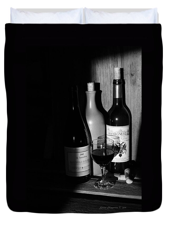 Black And White Duvet Cover featuring the photograph Wine Sampling by Steven Clipperton