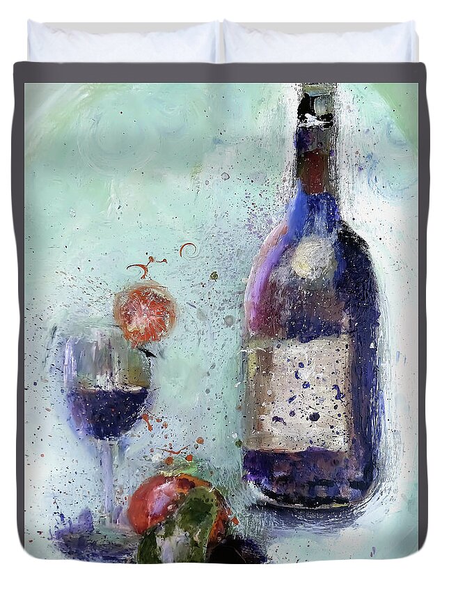 Wine Duvet Cover featuring the digital art Wine Splash And Splatter by Lisa Kaiser