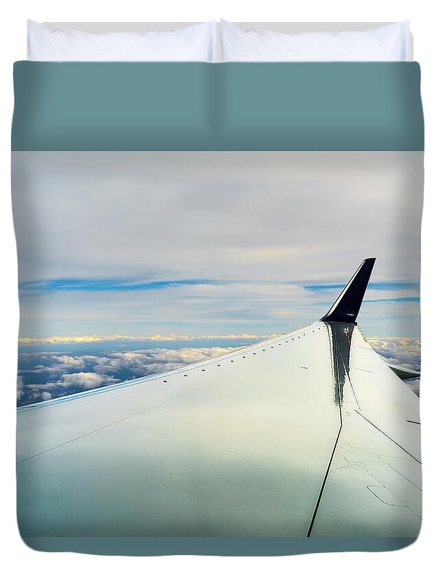 Aircraft Duvet Cover featuring the photograph Wing and Clouds by Robert FERD Frank