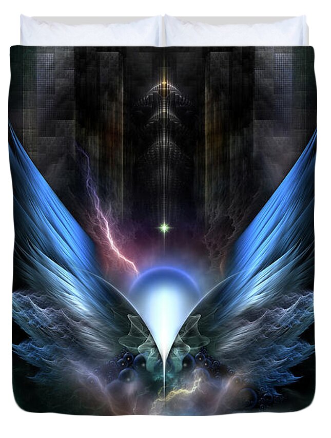Wings Duvet Cover featuring the digital art Wings Of Light Fractal Composition by Rolando Burbon