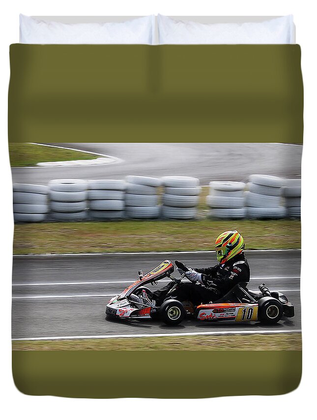 Wingham Go Karts Duvet Cover featuring the photograph Wingham Go Karts 02 by Kevin Chippindall