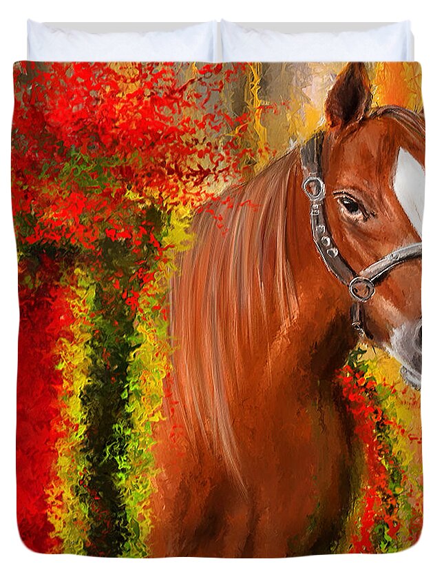 Horse Racing Duvet Cover featuring the painting Winner Is - Derby Champion by Lourry Legarde