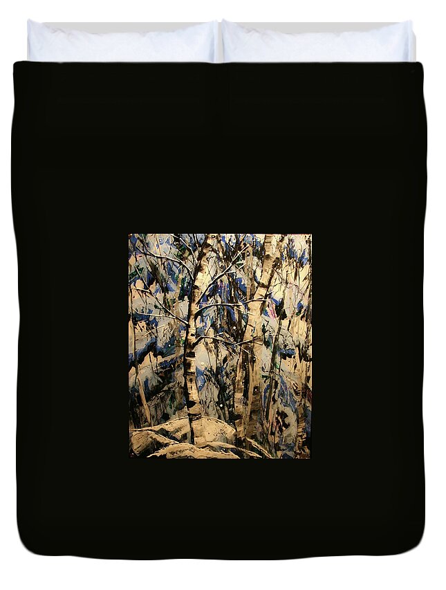Frozen Duvet Cover featuring the painting Winter Aspen by Marilyn Quigley