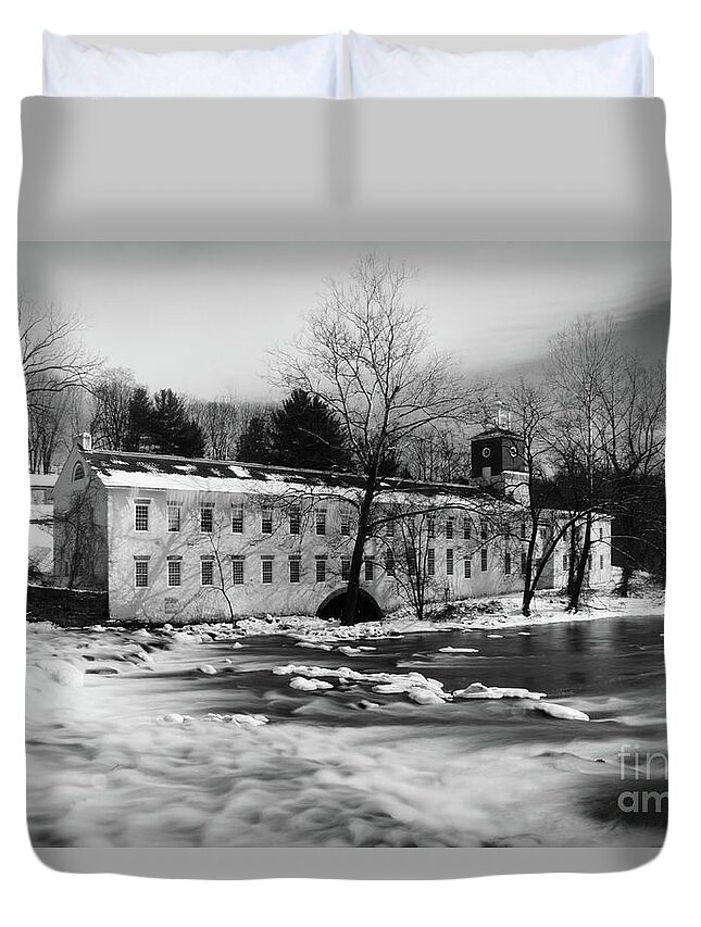 Black And White Duvet Cover featuring the photograph Winter at Powder Mill by PIPA Fine Art - Simply Solid