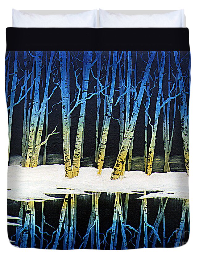 Ebsq Duvet Cover featuring the painting Winter Birches by Dee Flouton