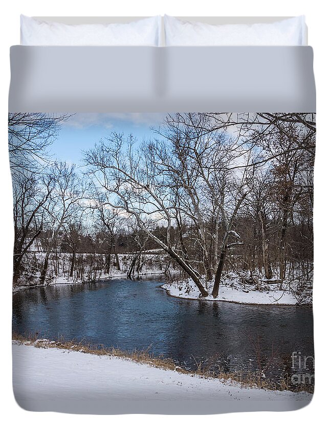 Ozarks Duvet Cover featuring the photograph Winter Blue James River by Jennifer White