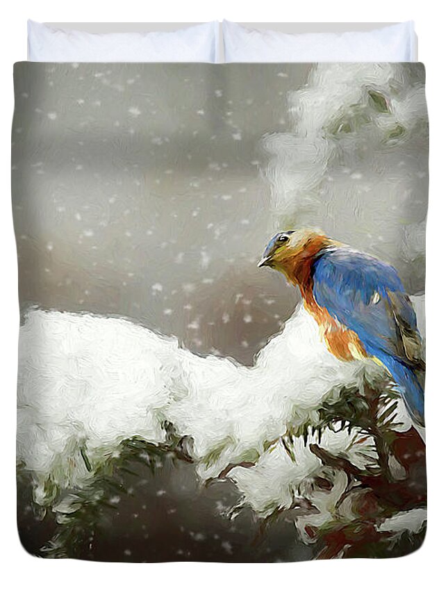 Winter Bluebird Duvet Cover featuring the photograph Winter Bluebird by Darren Fisher