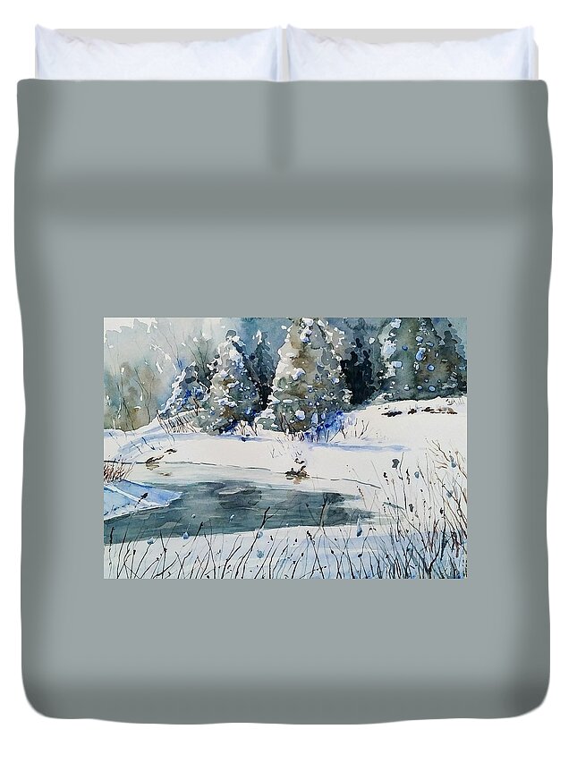 Landscape Duvet Cover featuring the painting Winter Blues by Sheila Romard