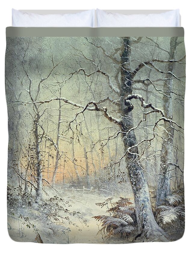 Winter Duvet Cover featuring the painting Winter Breakfast by Joseph Farquharson