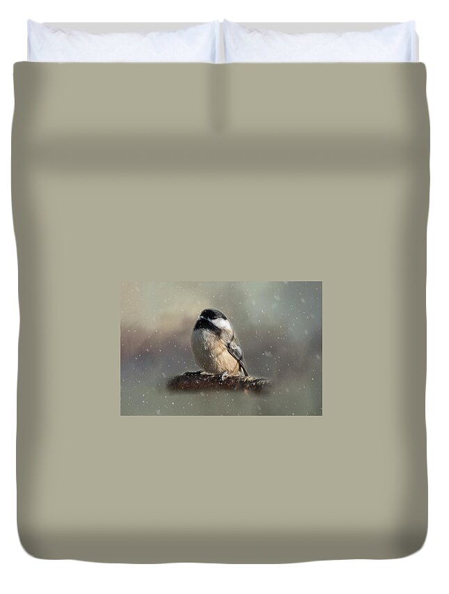 Song Bird Duvet Cover featuring the photograph Winter Chicadee by Cathy Kovarik
