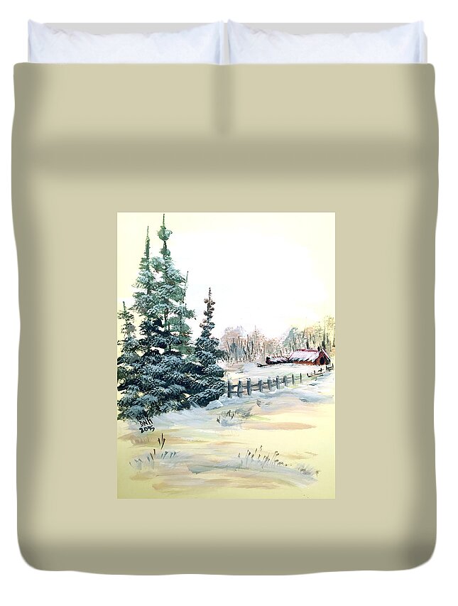 Winter Duvet Cover featuring the painting Winter comes at the Farm by Dorothy Maier