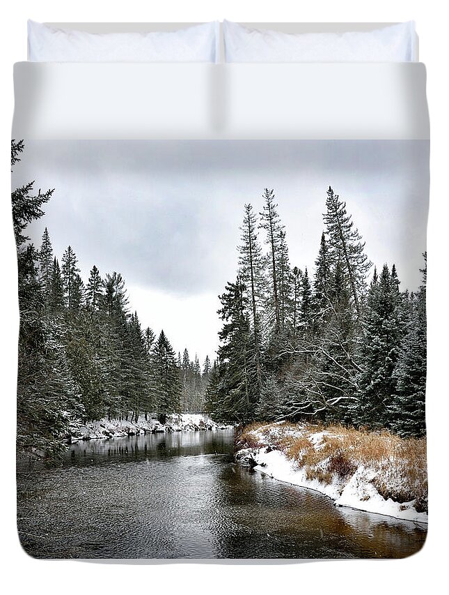 winter Landscape Duvet Cover featuring the photograph Winter Creek in Adirondack Park - Upstate New York by Brendan Reals