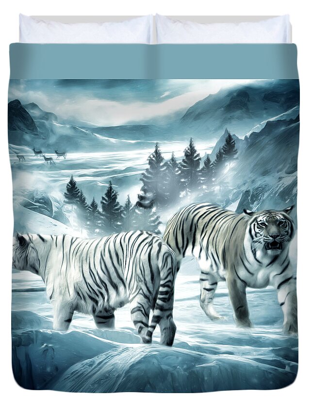Tiger Duvet Cover featuring the photograph Winter Deuces by Lourry Legarde