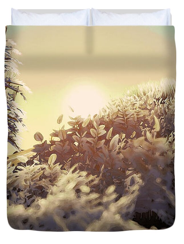 Snowy Paradise Duvet Cover featuring the painting Winter Fields by AM FineArtPrints