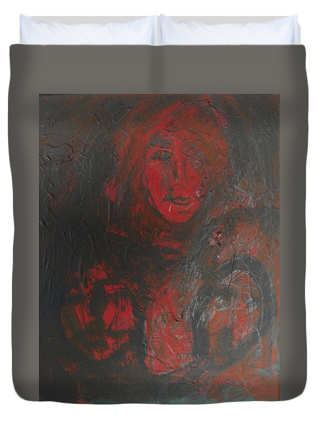 Expressive Duvet Cover featuring the painting Winter Fire by Judith Redman