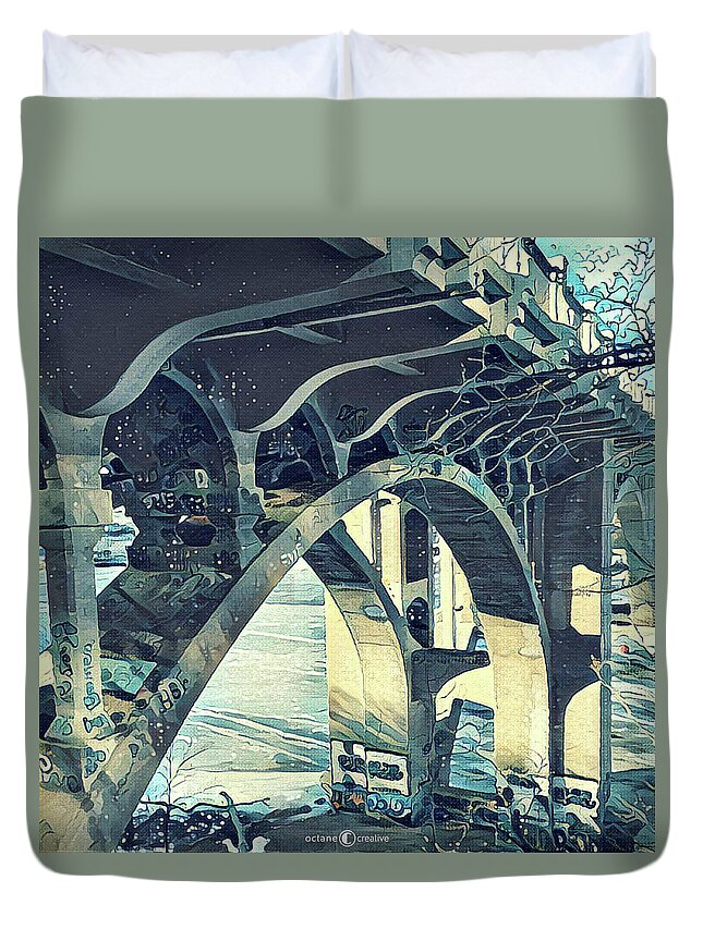 Ford Bridge Duvet Cover featuring the painting Winter Ford Bridge by Tim Nyberg