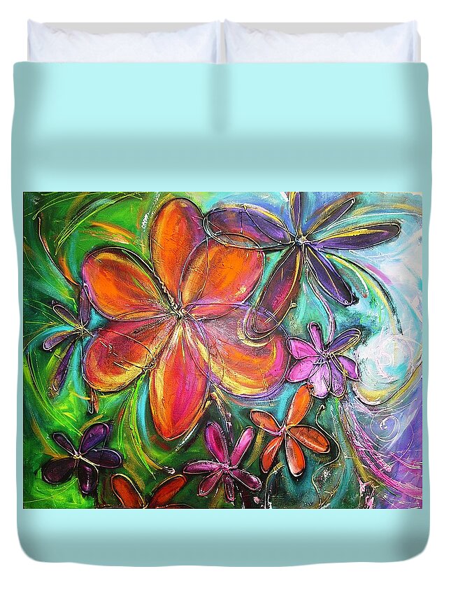 Flower Duvet Cover featuring the painting Winter Glow Flower Painting by Chris Hobel