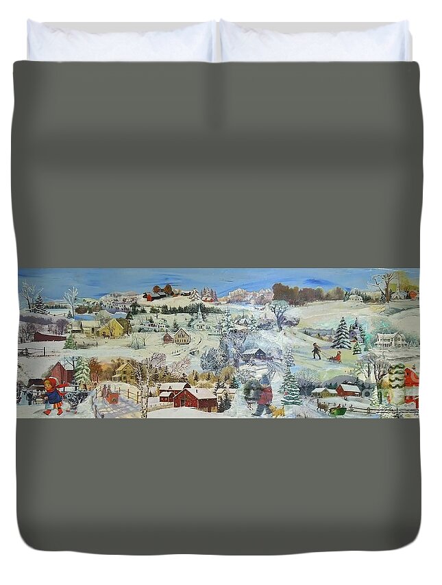 Landscape Duvet Cover featuring the painting Winter Goose - SOLD by Judith Espinoza