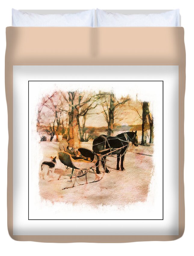 Horse Duvet Cover featuring the photograph Winter Horse Sled by Russ Considine
