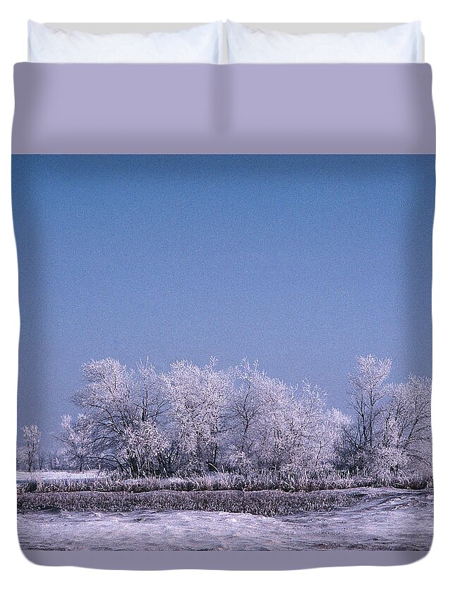 Frozen Trees Winter North Dakota Duvet Cover featuring the photograph Winter Ice Tree by William Kimble