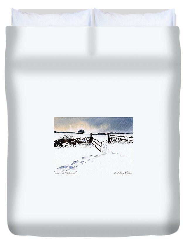 Snow Duvet Cover featuring the painting Winter in Stainland by Paul Dene Marlor