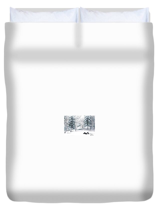 Winter Duvet Cover featuring the painting Winter in Weatogue by Dani McEvoy