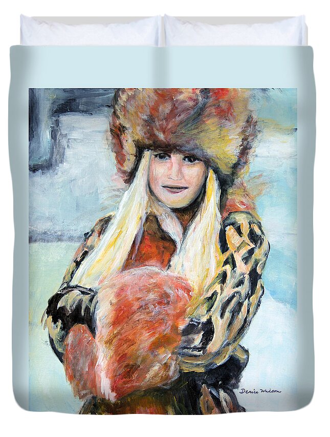 Winter Duvet Cover featuring the painting Winter Lady by Denice Palanuk Wilson