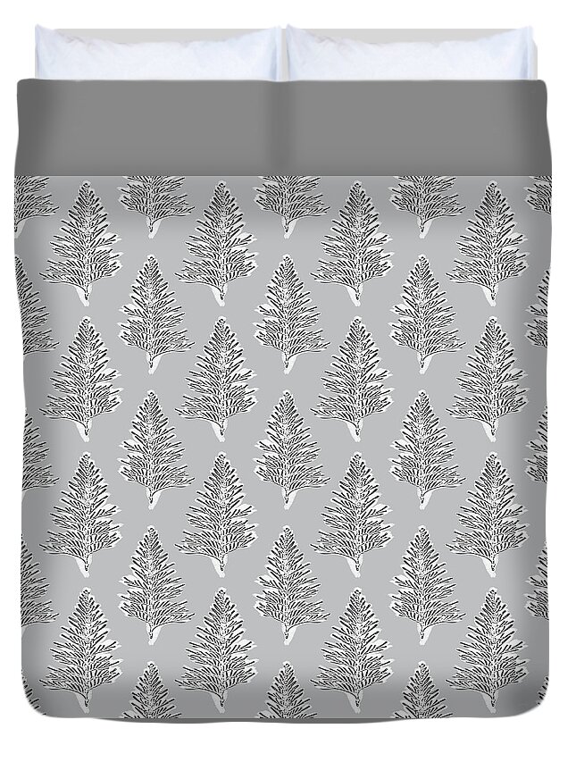 Grey Duvet Cover featuring the mixed media Winter Leaves- Art by Linda Woods by Linda Woods