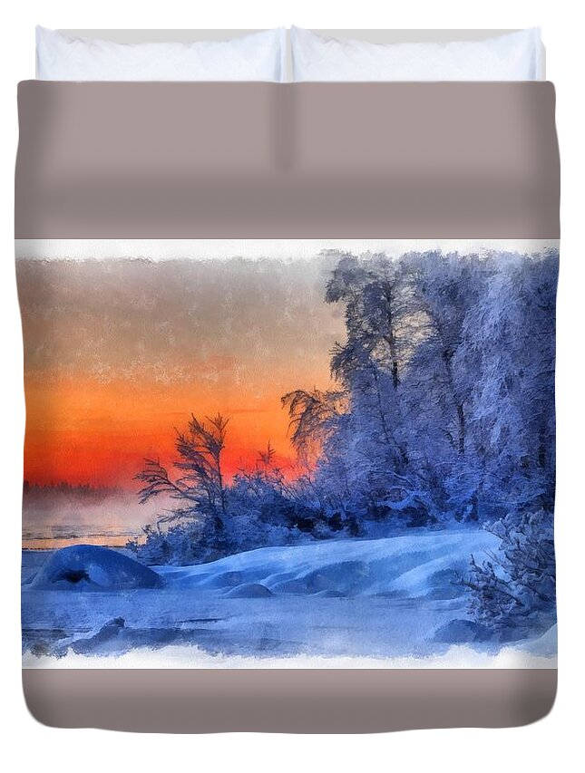 Winter Duvet Cover featuring the painting Winter by Maciek Froncisz