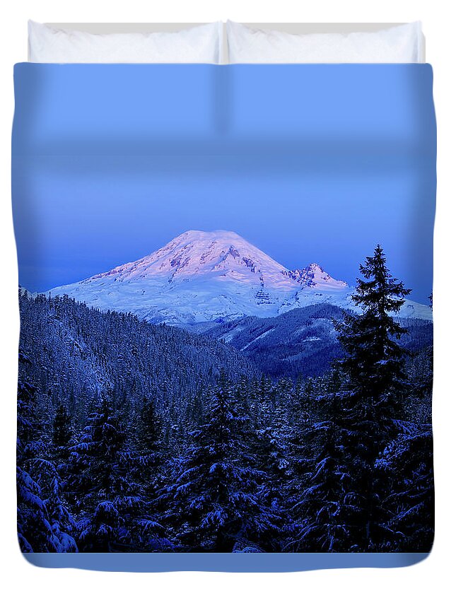 Winter Morning With Mount Rainier 2 Duvet Cover featuring the photograph Winter Morning with Mount Rainier 2 by Lynn Hopwood