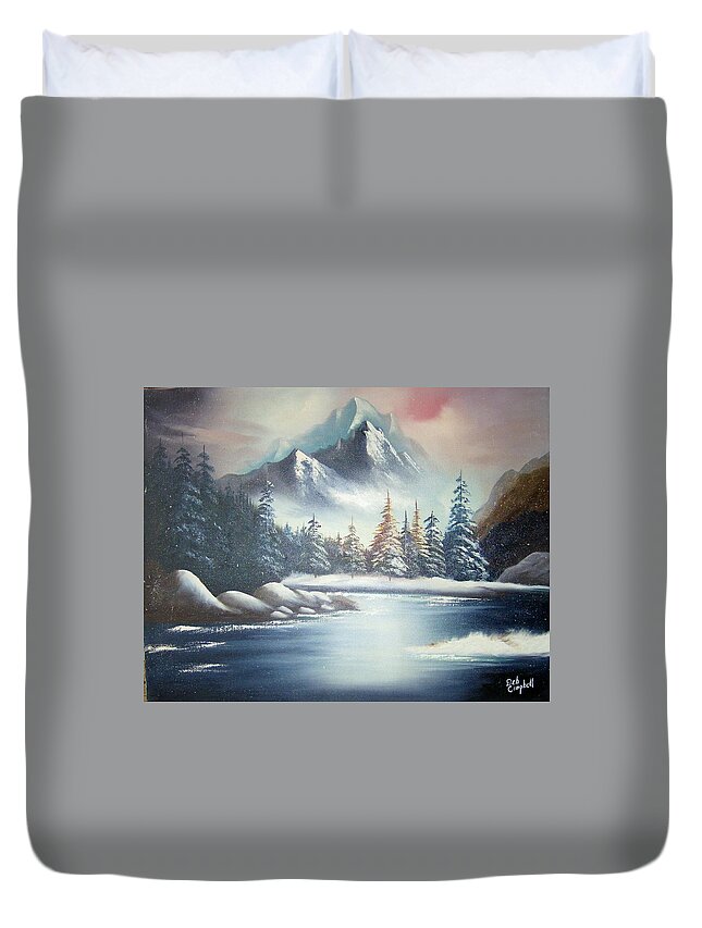 Mountains Duvet Cover featuring the painting Winter Mountain by Debra Campbell