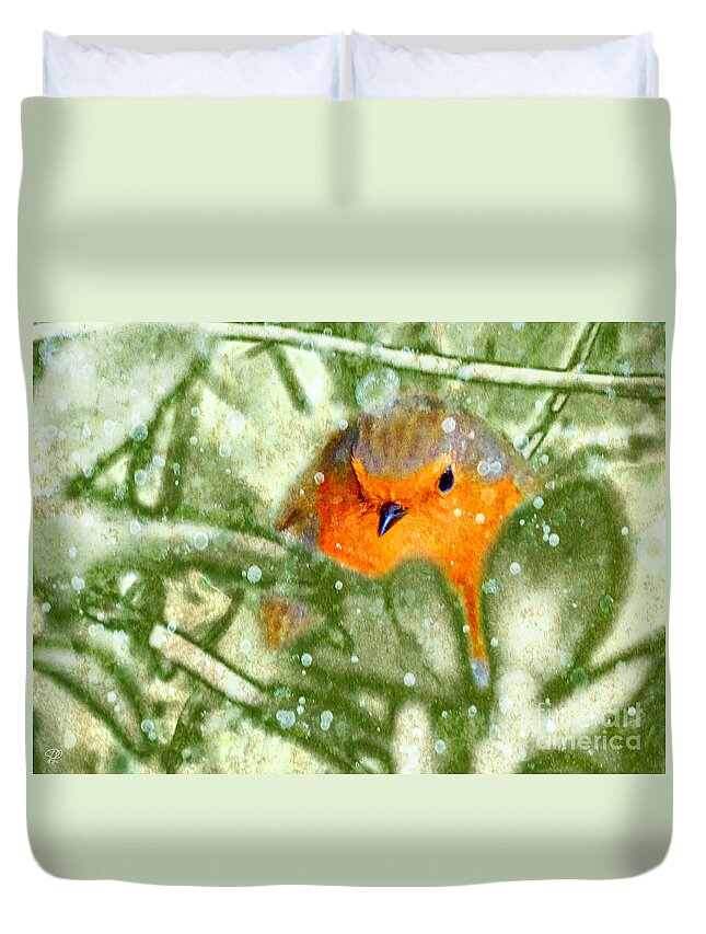 Winter Duvet Cover featuring the photograph Winter Robin by LemonArt Photography