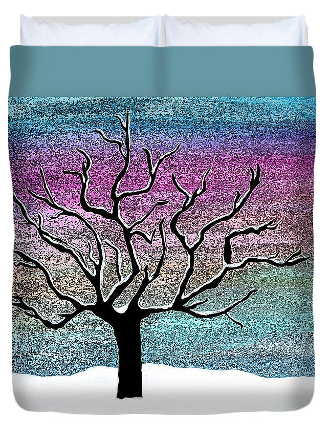 Abstract Duvet Cover featuring the painting Winter Scene A311916 by Mas Art Studio