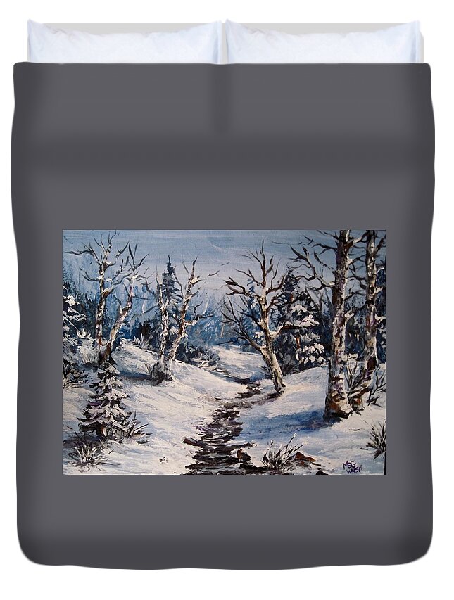 Landscapes Duvet Cover featuring the painting Winter silence by Megan Walsh